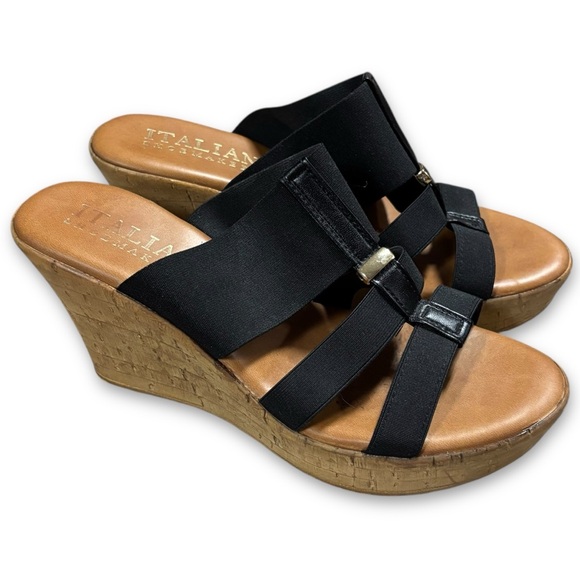 Italian Shoemakers Shoes - Italian Shoemakers Black Strappy Wedge Sandal Heels